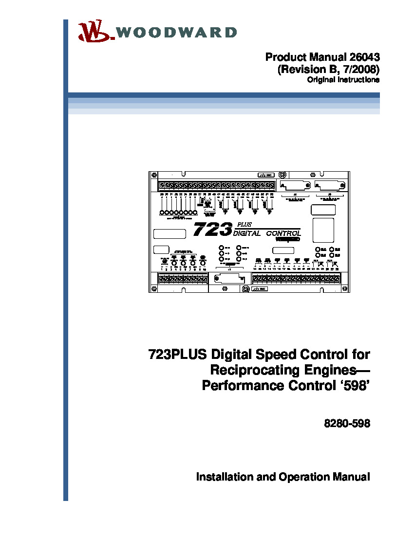First Page Image of 8280-598 Woodward 723PLUS Digital Speed Control for Reciprocating Engines-Performance Control-598 26043.pdf
